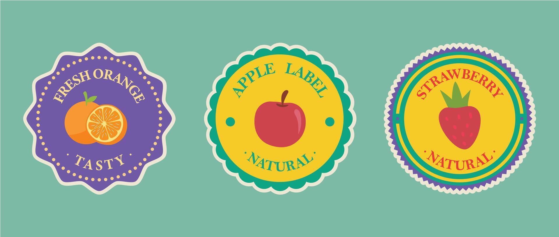 Organic Fruit Food Labels Set vector