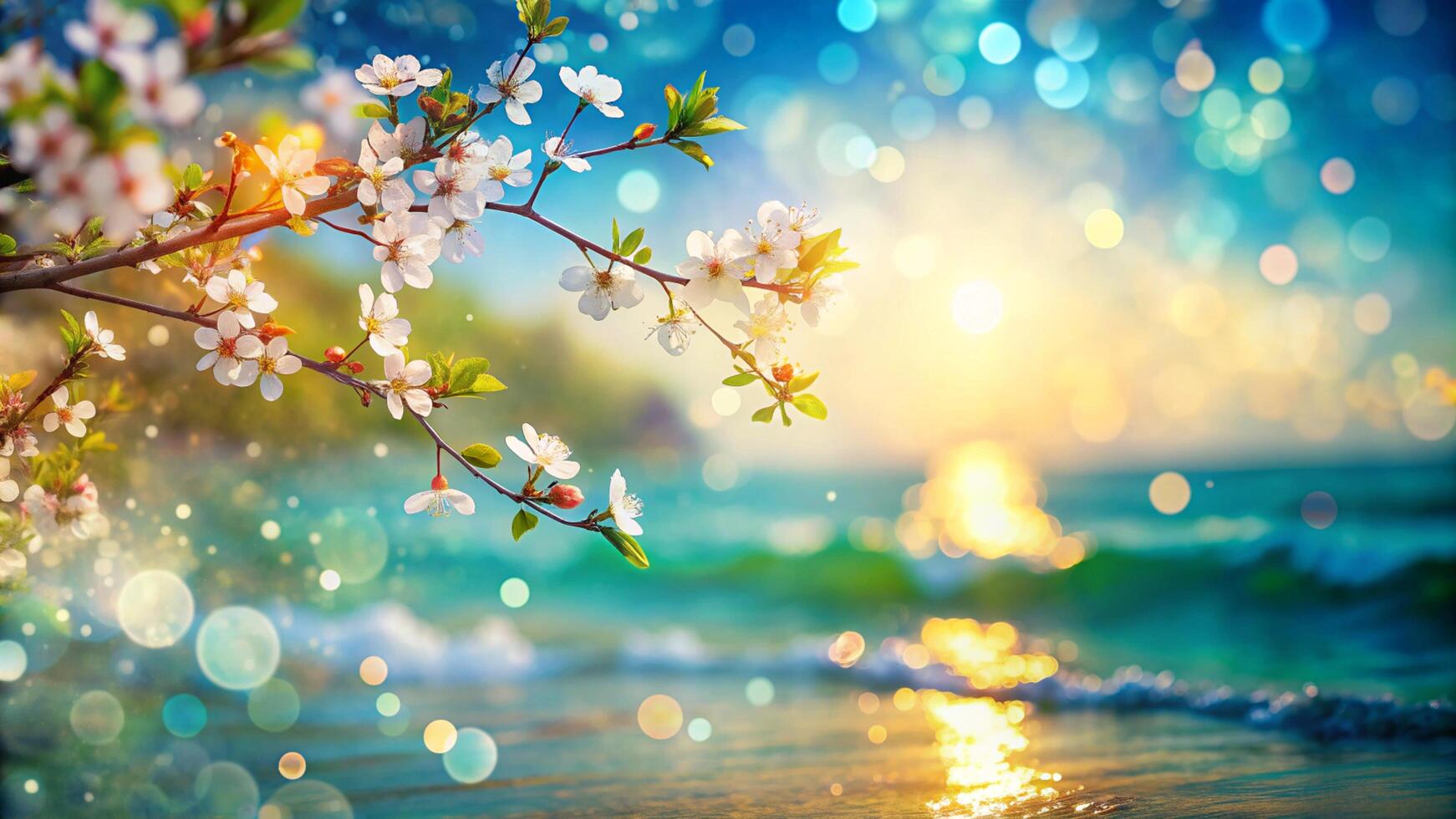 Abstract defocused background. Spring. Summer. Sea. photo