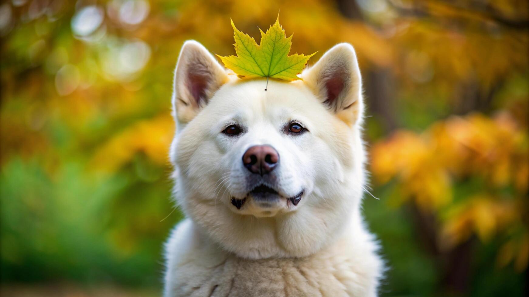 Close up portrait of beautiful siberian husky dog in autumn park photo