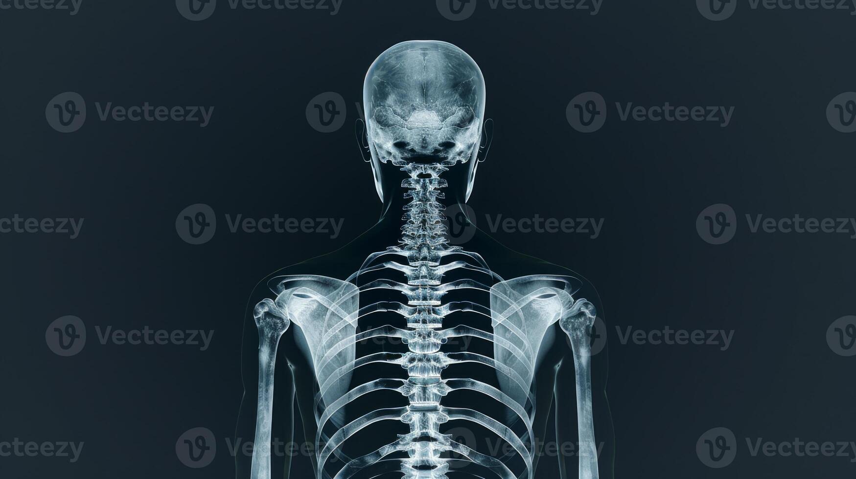 X-ray Image of Human Thoracic Skeleton Featuring Spinal Column and Rib Cage. Concept of Human Anatomy, Medical Imaging, Skeletal System, Healthcare photo