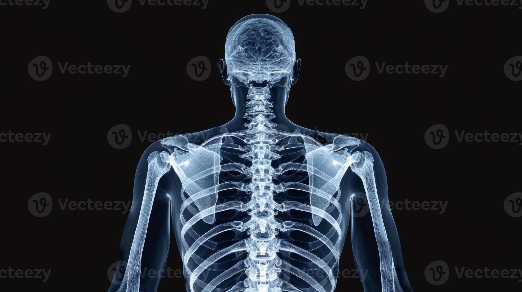 X-ray showing human thoracic skeleton and rib cage. Concept of medical imaging, bones structure, healthcare diagnostics, skeletal anatomy photo