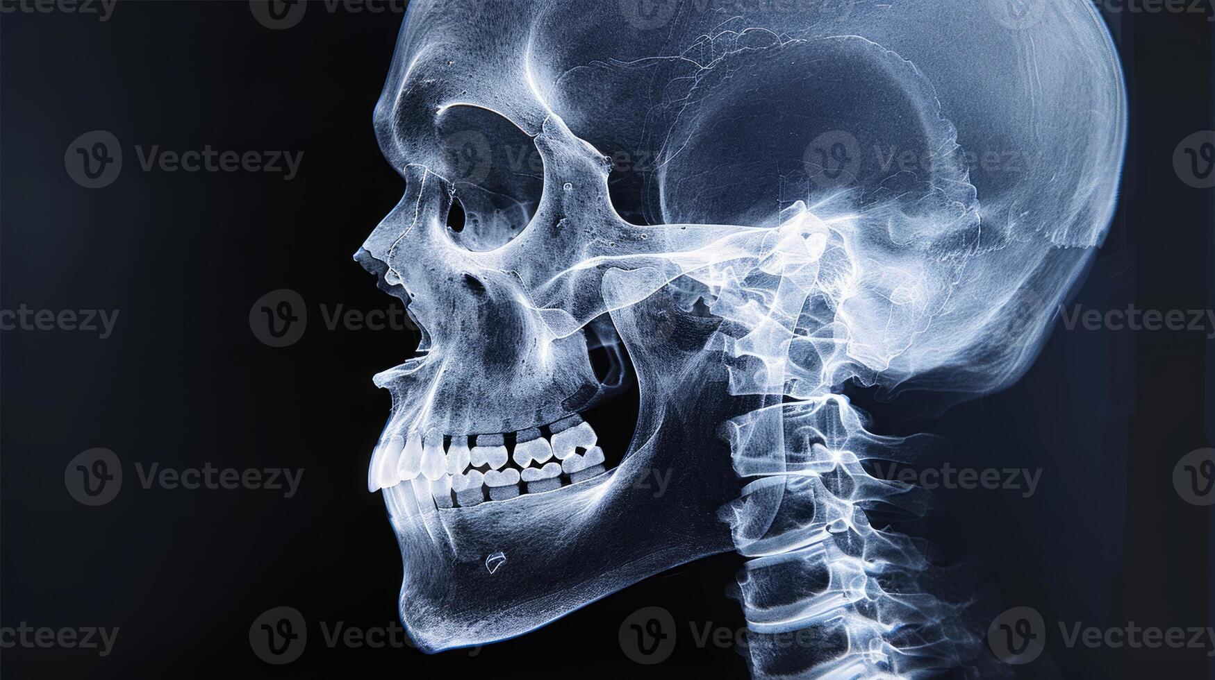 Detailed X-Ray Image of Human Skull and Cervical Spine Concept of Medical Imaging, Anatomy Study, Healthcare Diagnostics photo