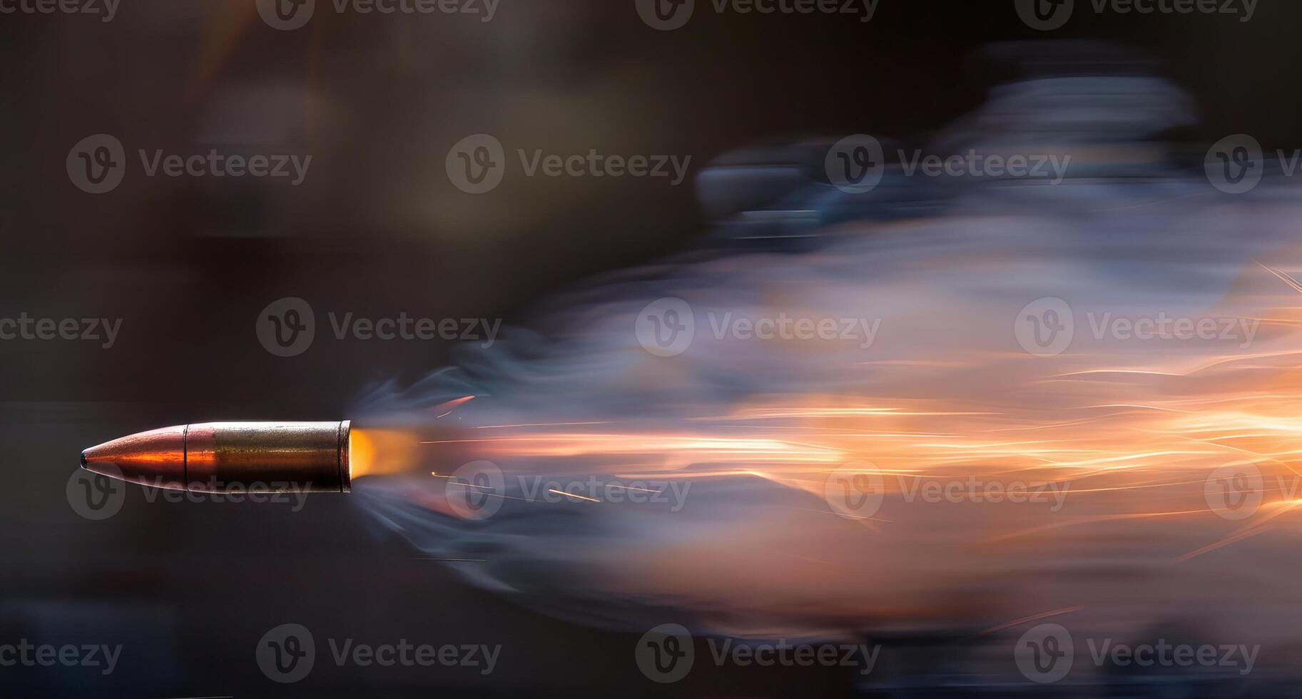 Close-Up of a Flying Bullet with Sparks and Smoke Trail. Concept of Ammunition, Firearms, Ballistics, Shooting Accuracy photo