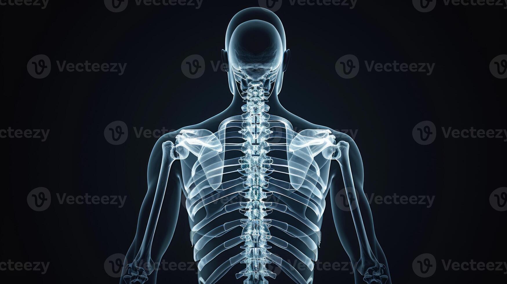 X-ray Image of Human Thoracic Skeleton Featuring Spinal Column and Rib Cage. Concept of Human Anatomy, Medical Imaging, Skeletal System, Healthcare photo
