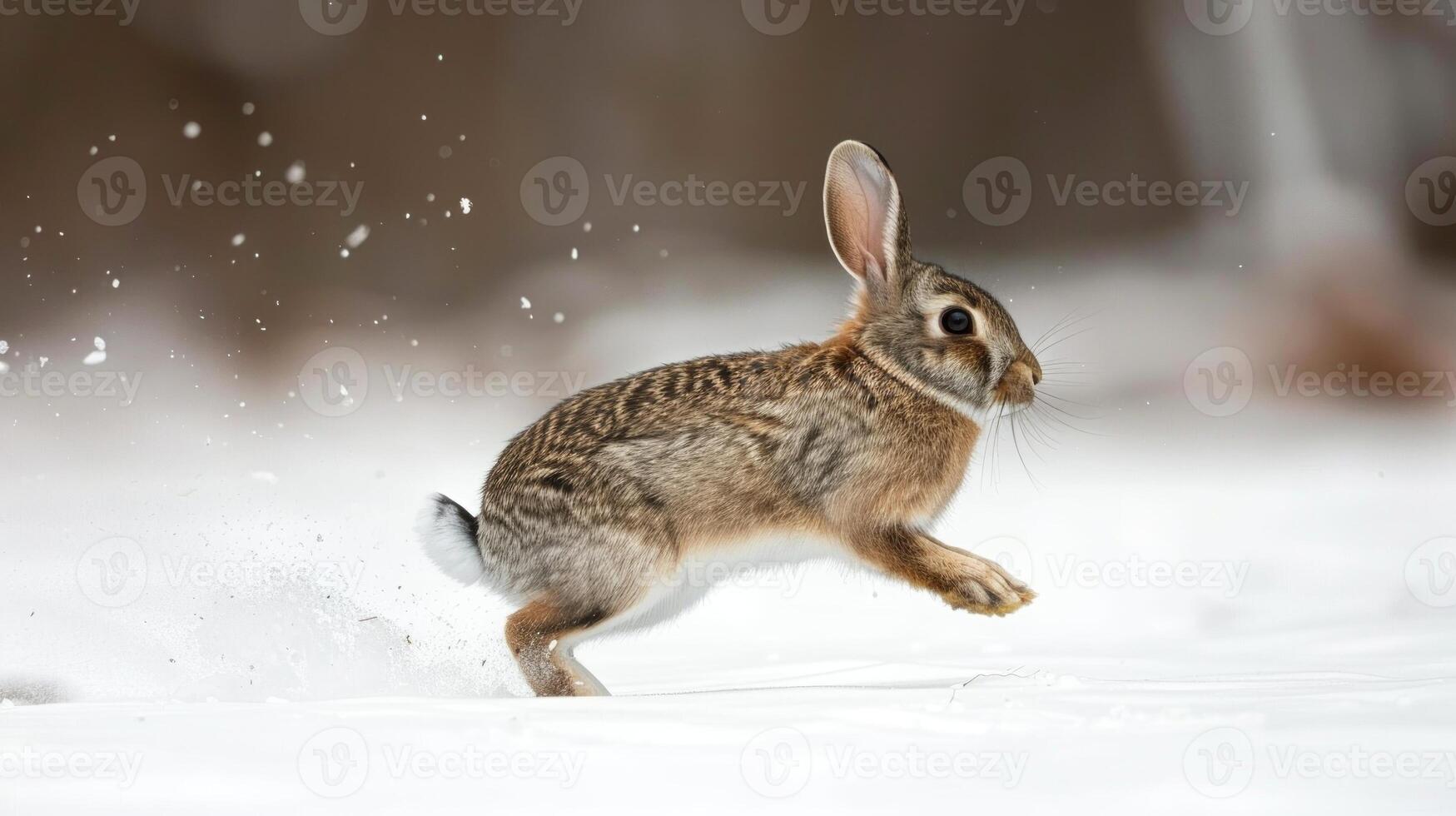 Dynamic Photo of a Rabbit Racing Through a Snowy Meadow. Concept of Speed, Wildlife, Winter, Nature, Beauty in Motion, Freeze Frame
