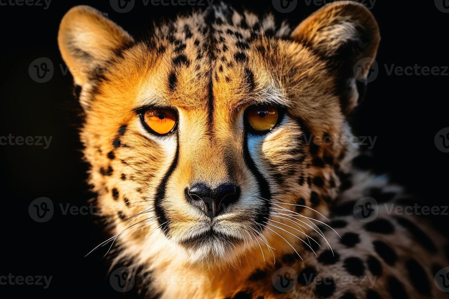 A mesmerizing cheetah on a dark background. AI generate photo