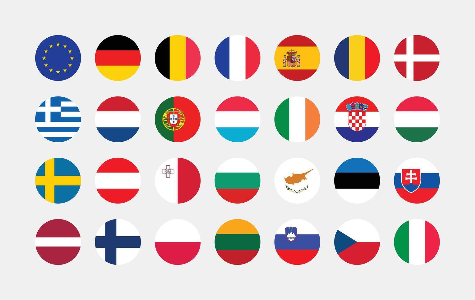 National Flag of All European Union countries. Set of European Union country Round Flag. vector