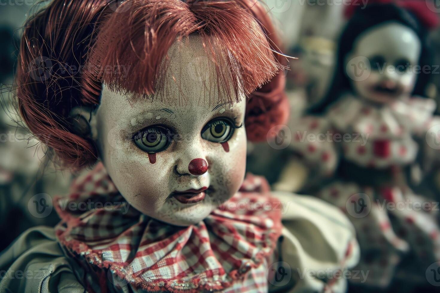 An evil clown doll. AI generate photo