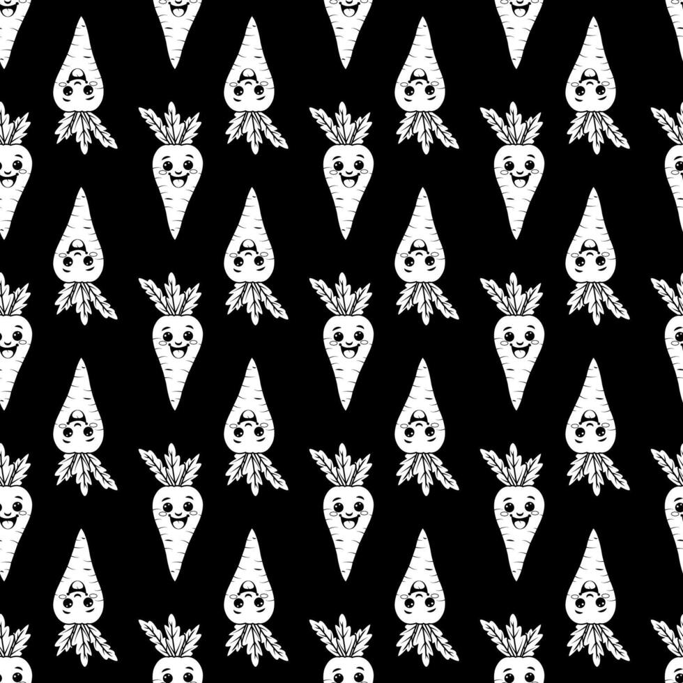 Seamless pattern with fun carrots. A pattern featuring contoured carrots.black background vector