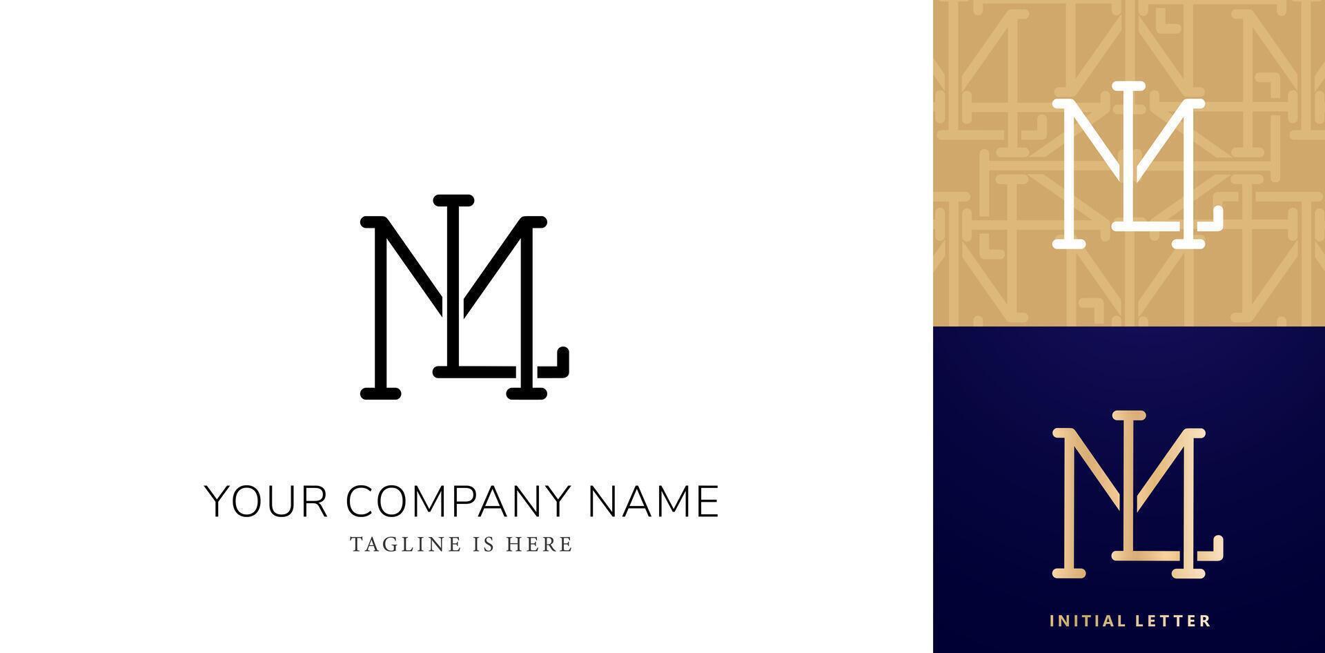 LM or ML monogram logo design elegant style for personal name, business, fashion, branding company identity, advertisement materials golden foil, collages prins, wedding invitation vector