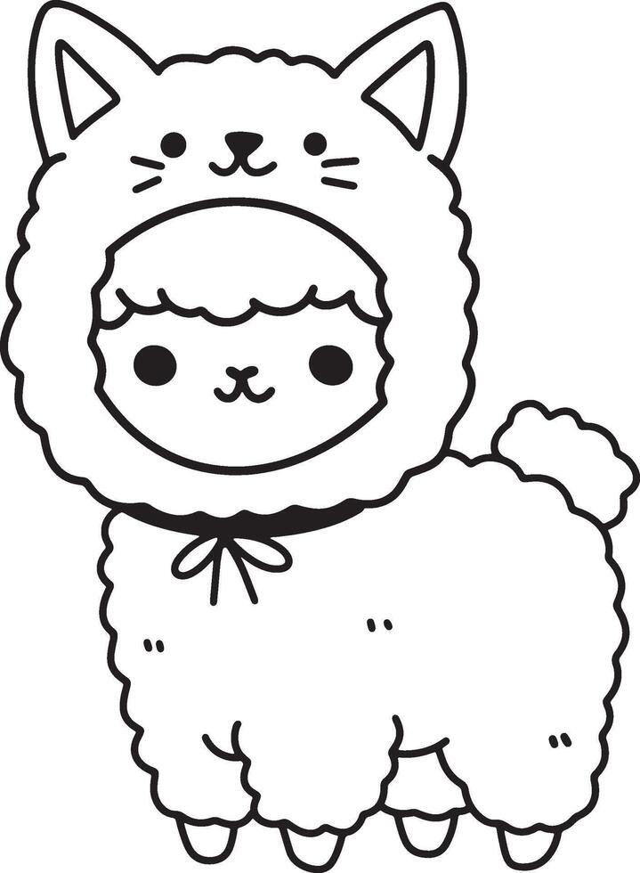 Cute Alpaca Dressed in Cat Costume for Halloween vector