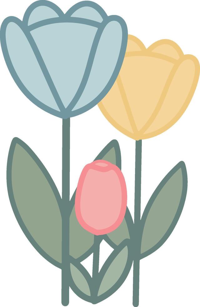 Multicolored Tulip Flowers Illustration with Green Leaves vector
