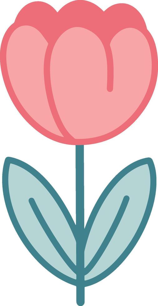 Simple illustration of a pink tulip flower with green leaves cute design vector