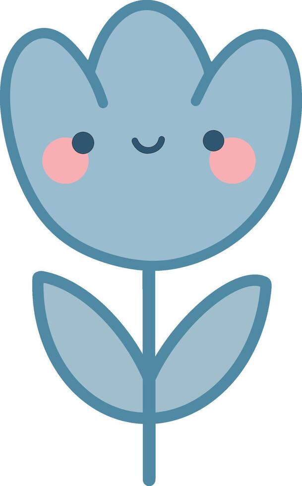 Cute Blue Tulip Flower with Smiling Face vector