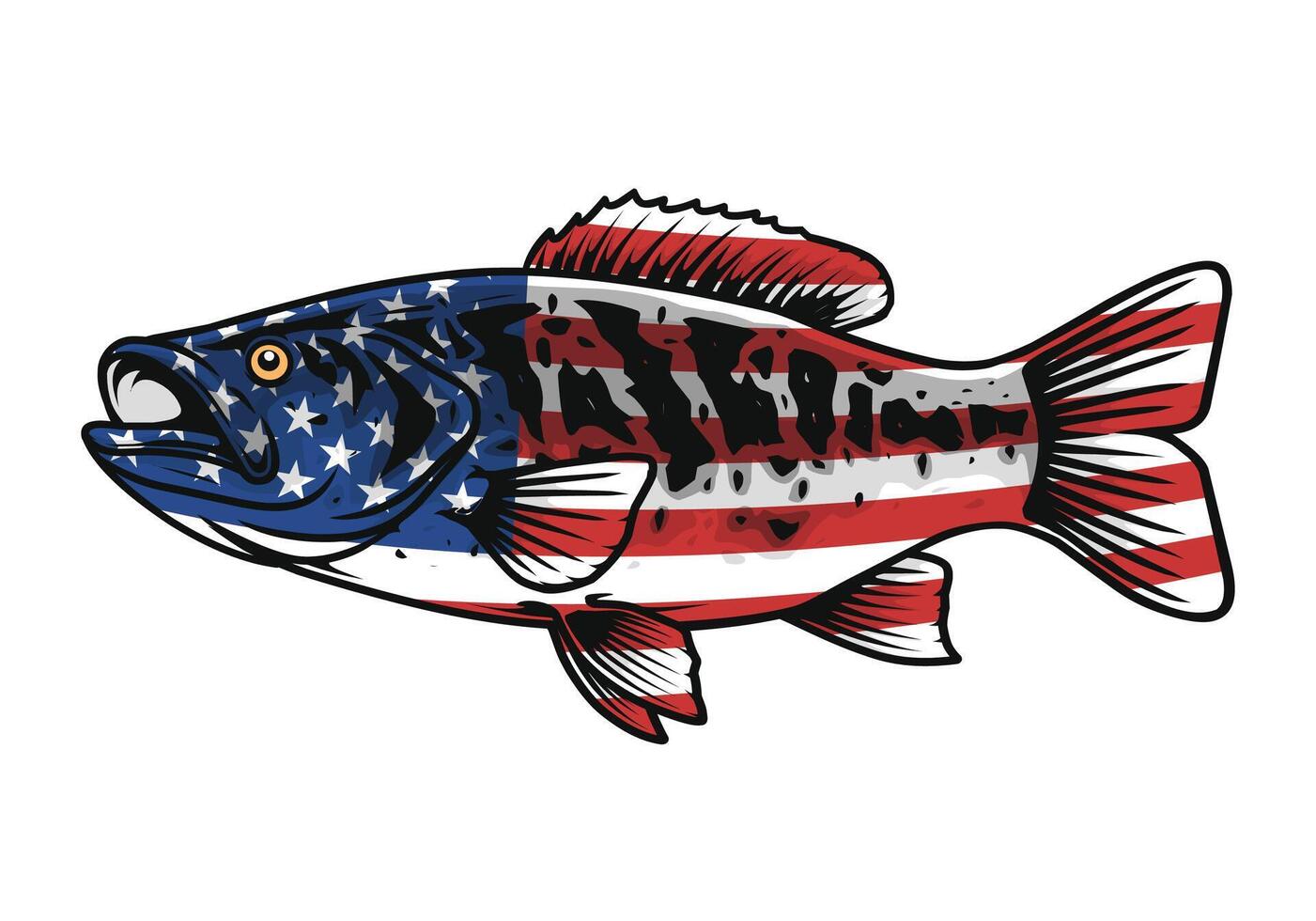 Largemouth bass with usa flag effect vector
