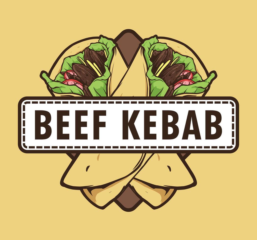 Beef kebab badge drawing vector