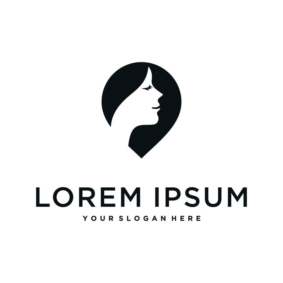 Woman logo with modern line art style for beauty salon. Premium vector