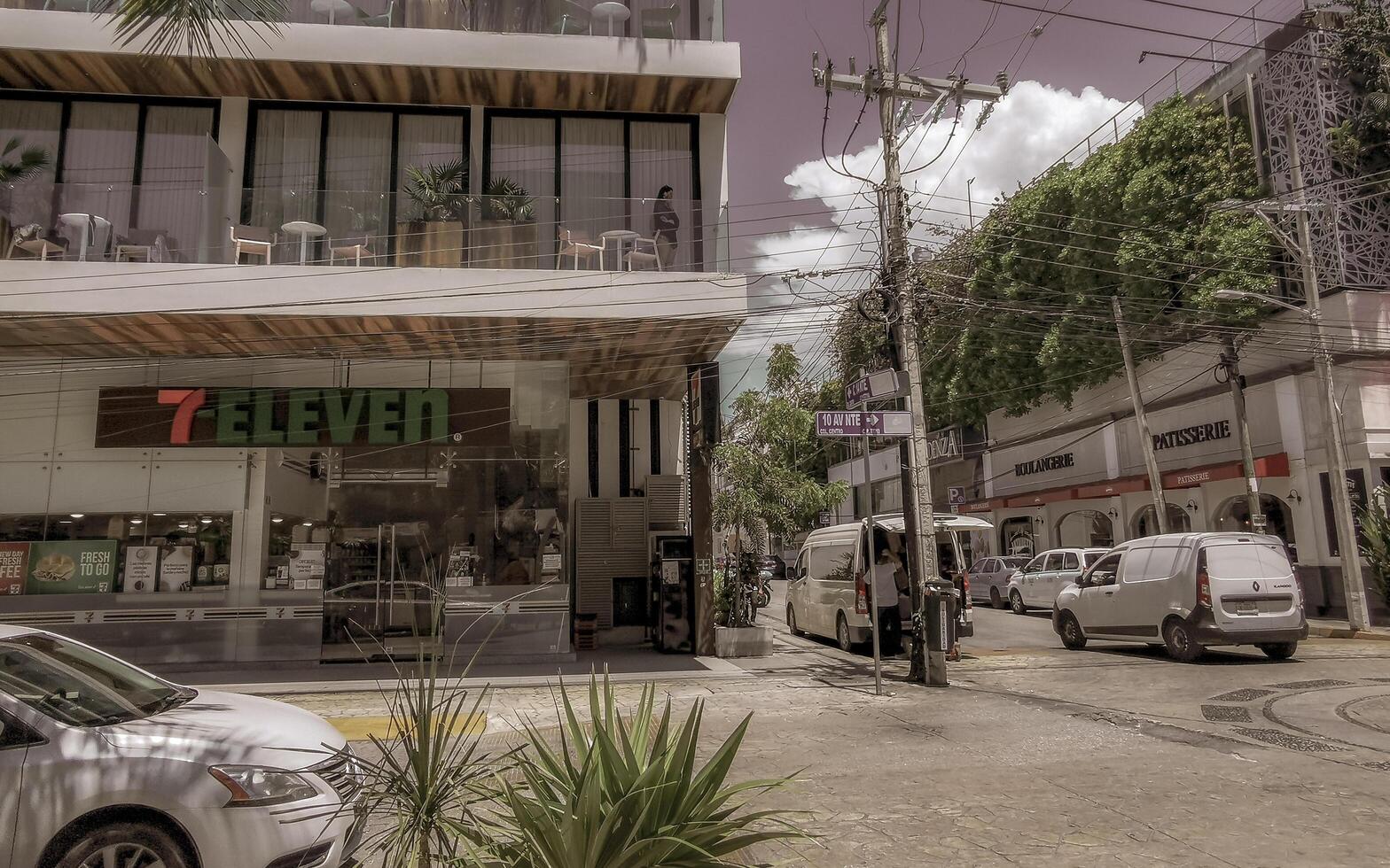 Playa del Carmen Quintana Roo Mexico 2023 Typical street road and cityscape of Playa del Carmen Mexico. photo