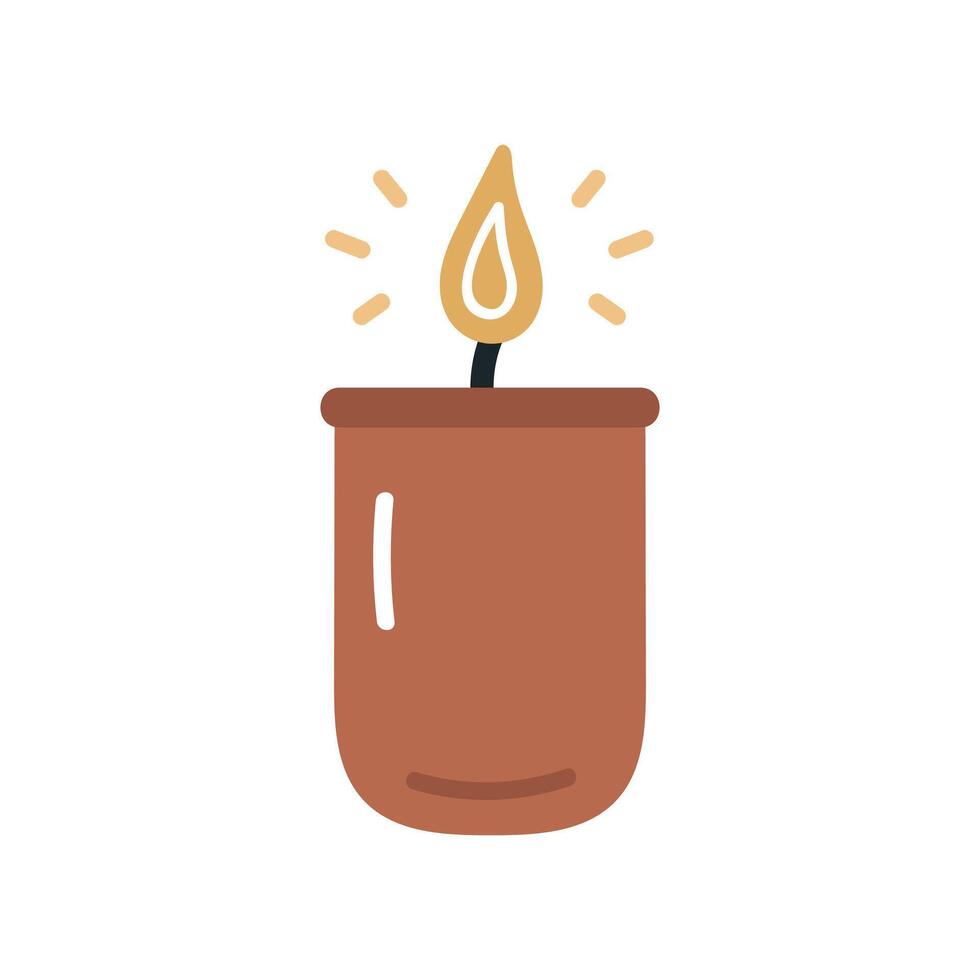 Burning candle in glass. Flat cartoon illustration isolated on white background. vector