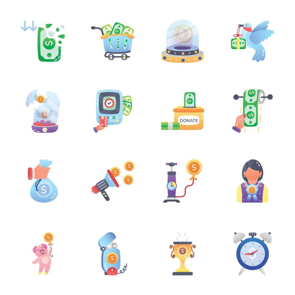 Pack of Finance Flat Icons vector
