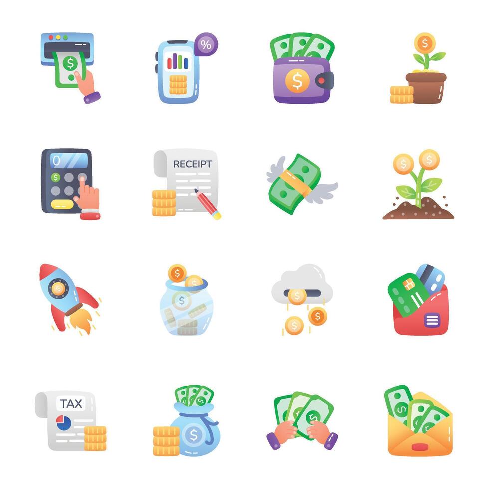 Pack of Investment and Finance Flat Icons vector