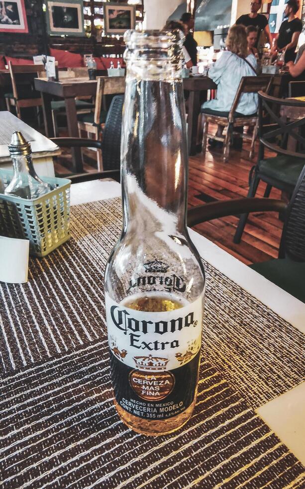 Corona beer bottle in restaurant PapaCharly Playa del Carmen Mexico. photo