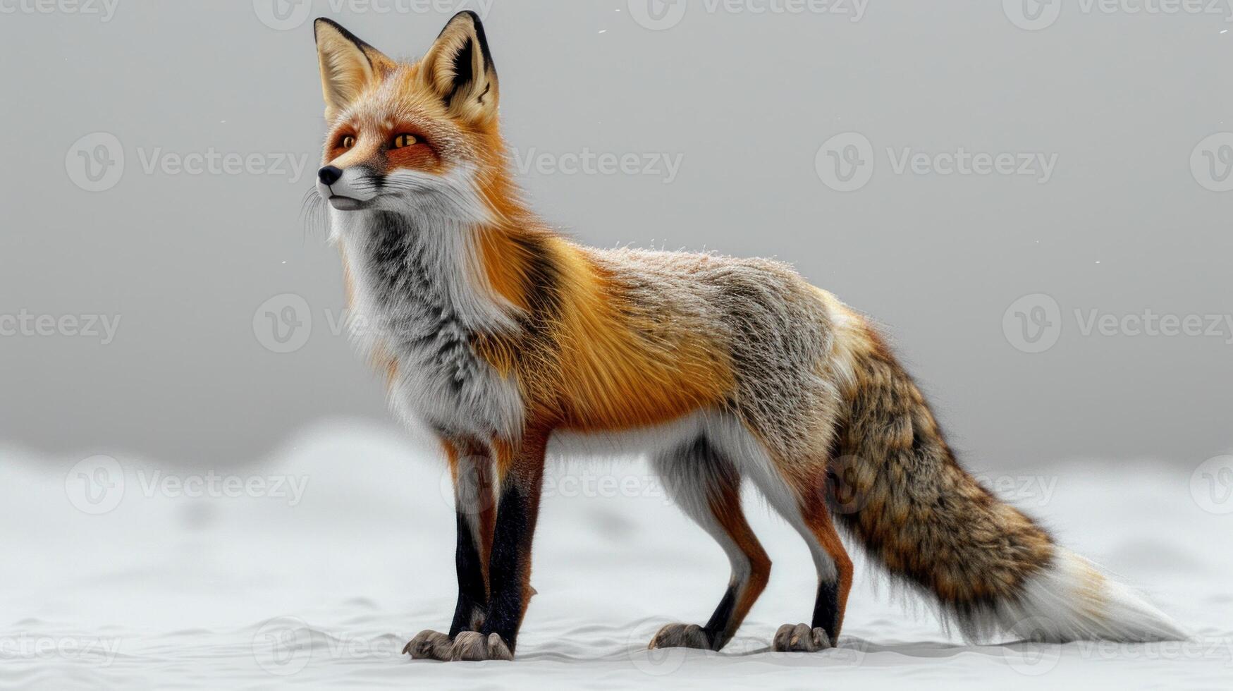 A red fox stands proudly in a snowy landscape photo