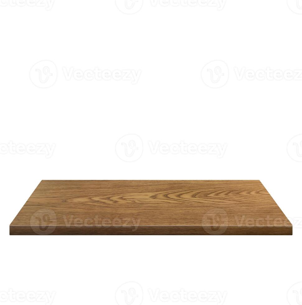 Empty wooden table front view isolated on white background. photo