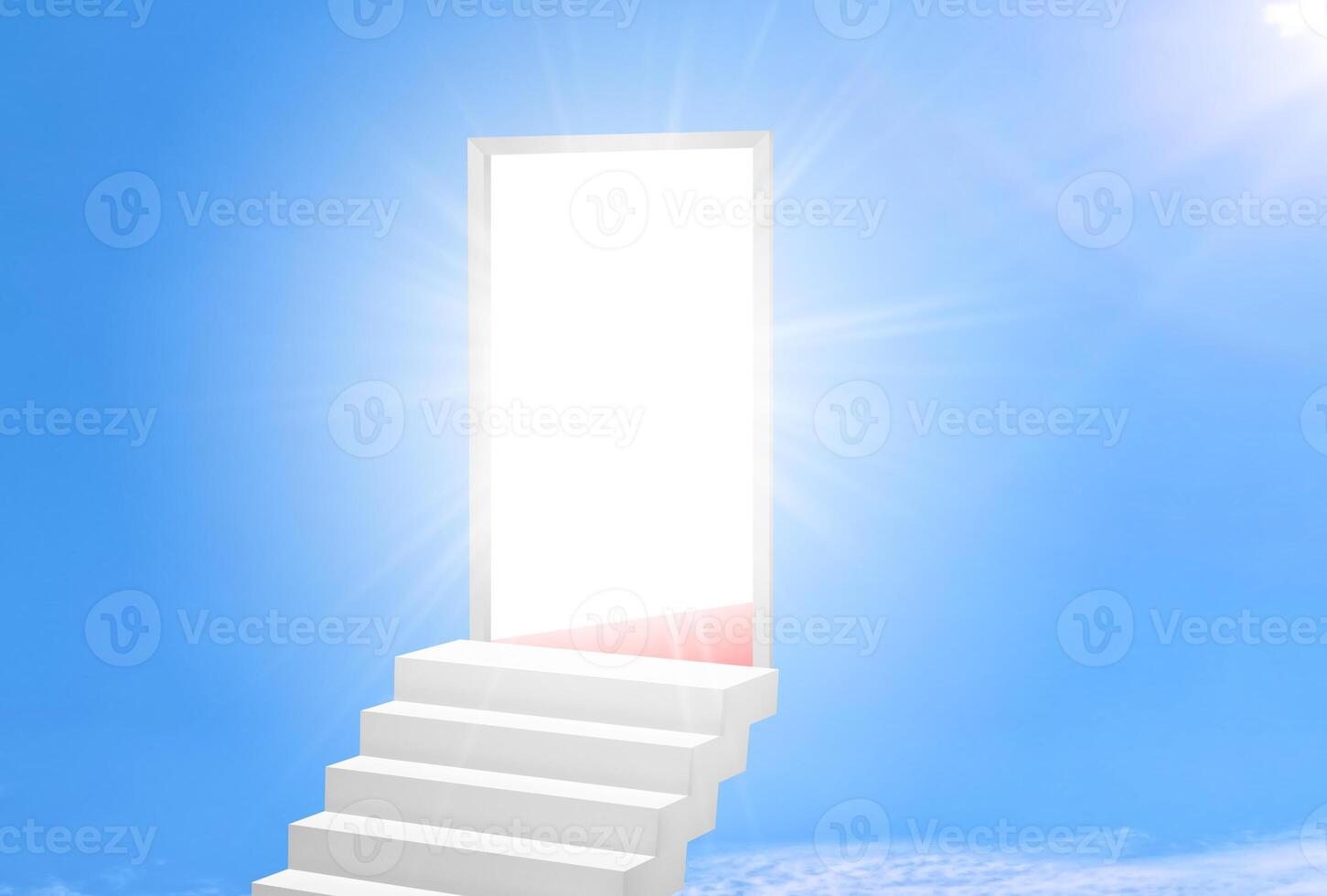 Exit door stairs success concept 3D rendering. photo