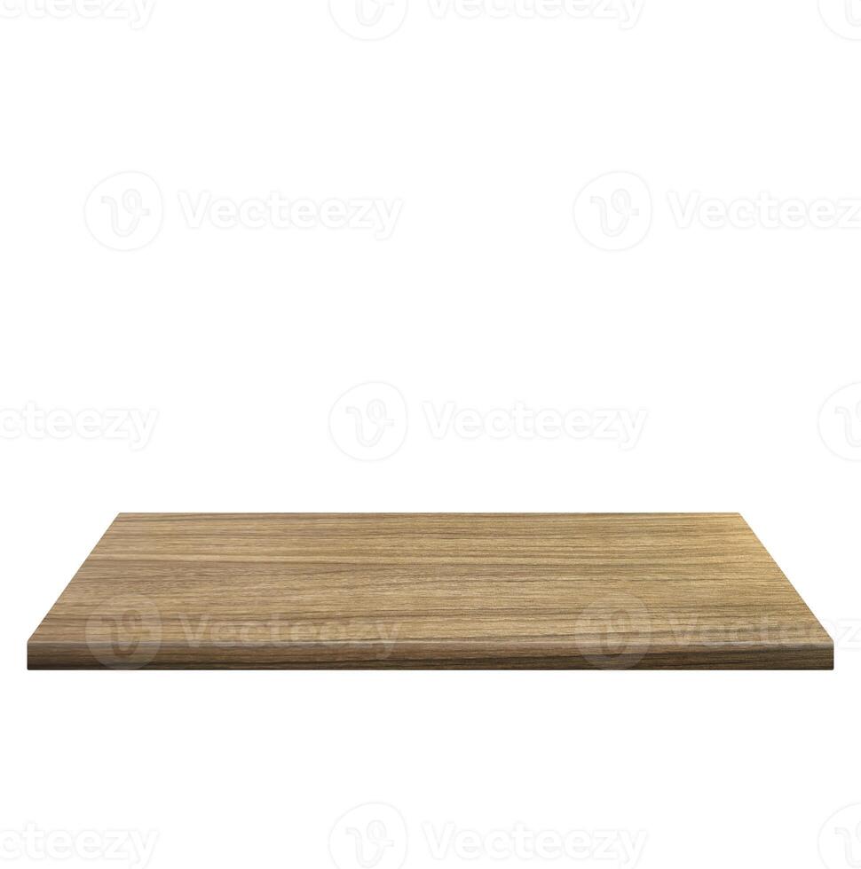 Empty wooden table front view isolated on white background. photo