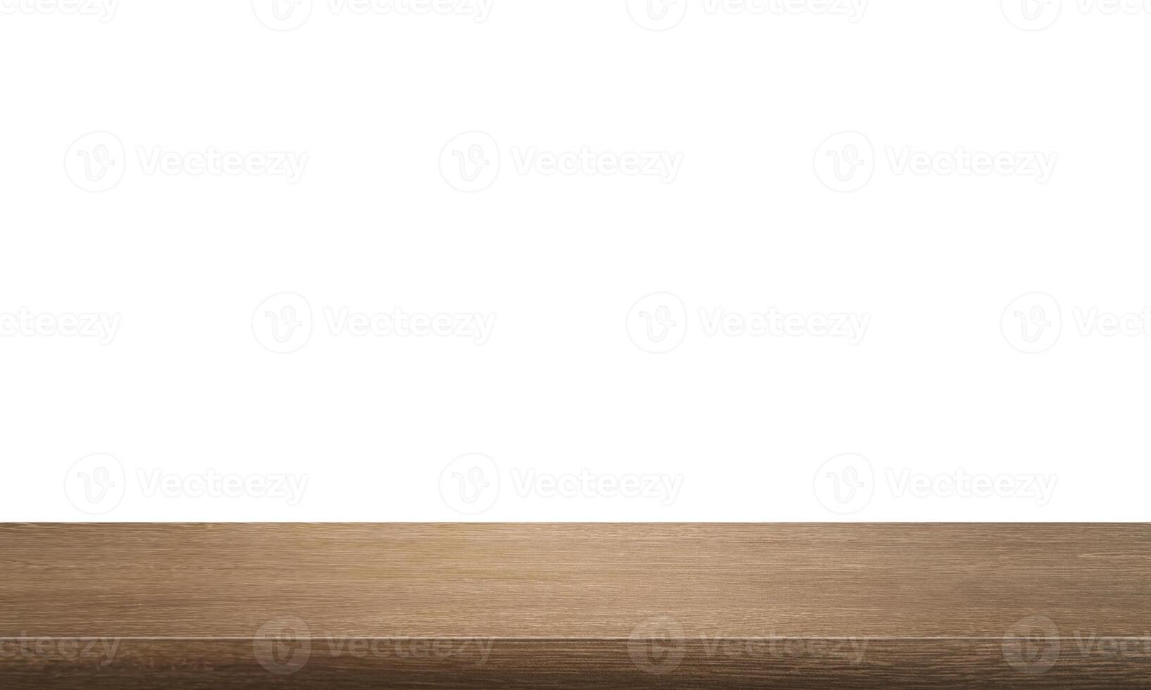empty wooden table front view isolated on white background. photo