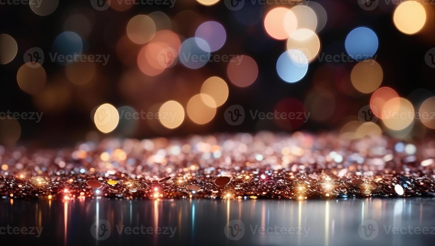 Abstract background of sparkling lights and bokeh. Festive and glamorous backdrop perfect for Christmas, New Year's Eve, or any celebratory occasion. photo