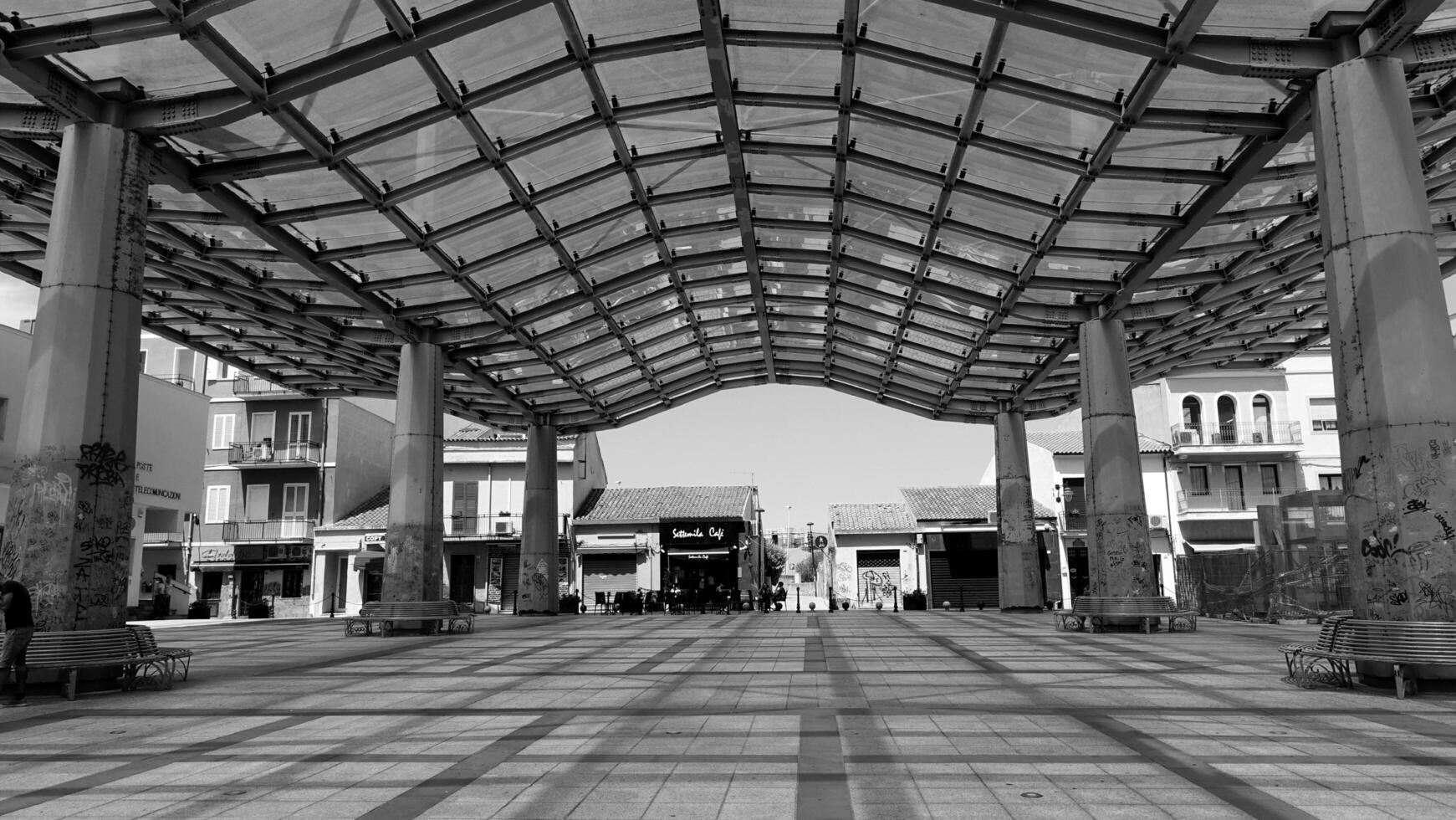 Olbia, Sardinia, May 2 2023. The structure that completely covers the market square. photo