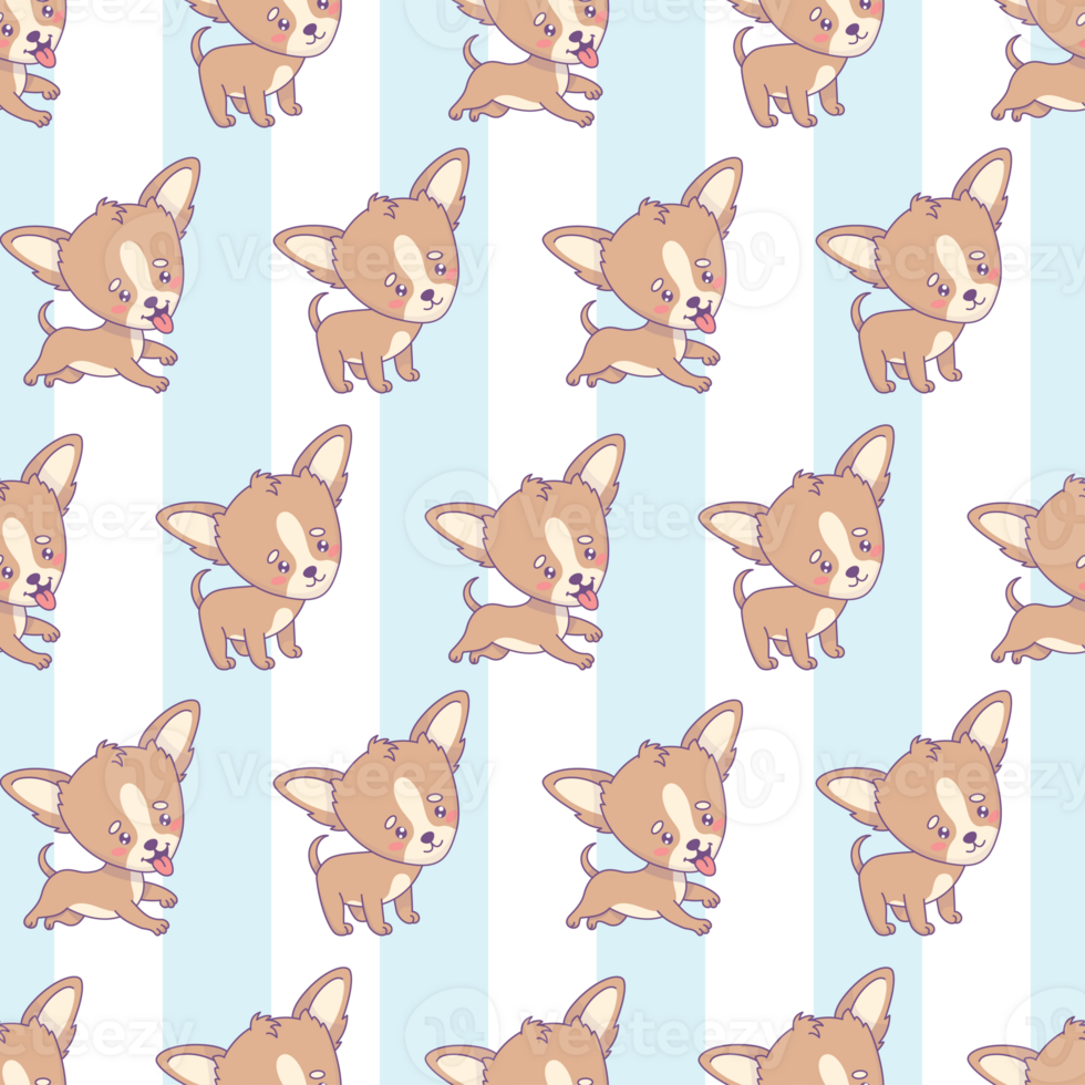 Seamless pattern with chihuahua dog on striped background png