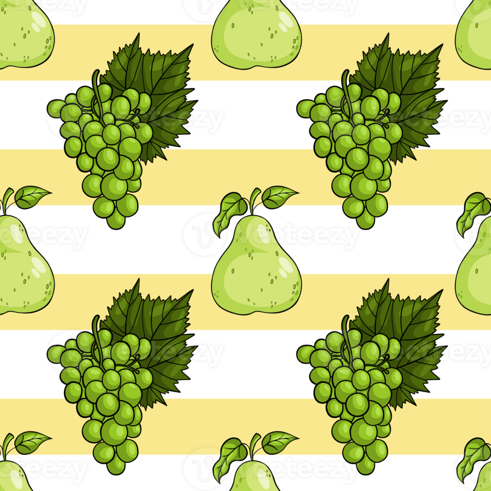 Seamless pattern with green pear and grapes png