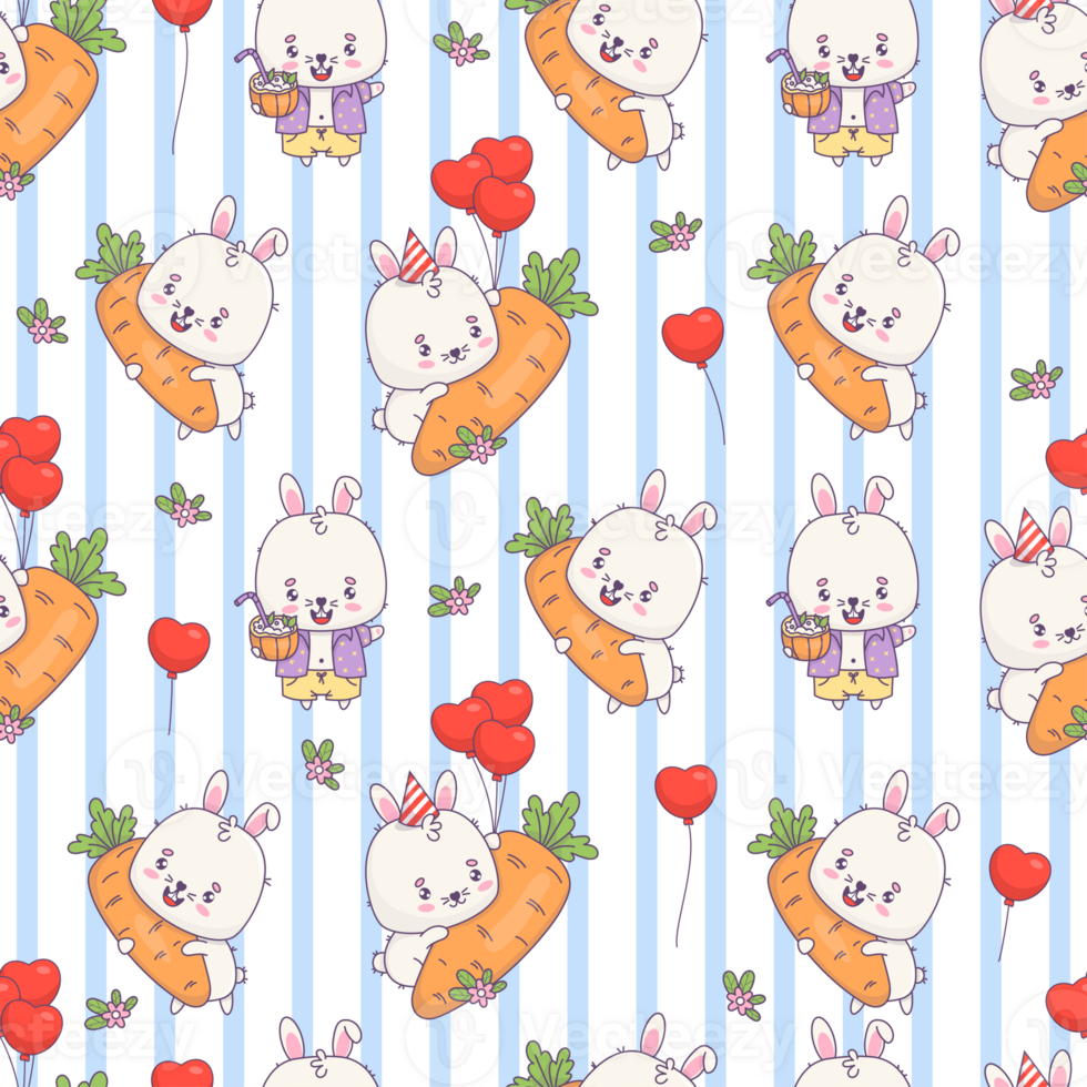Seamless pattern rabbit with carrot and balloons png