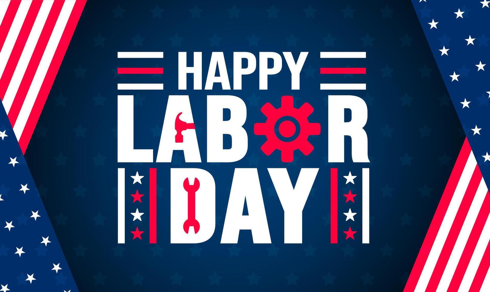 USA Happy Labor Day celebration background or banner design template with American flag. Labour day Safety hard hat and Construction tools background. use to card, poster, placard, card template. vector