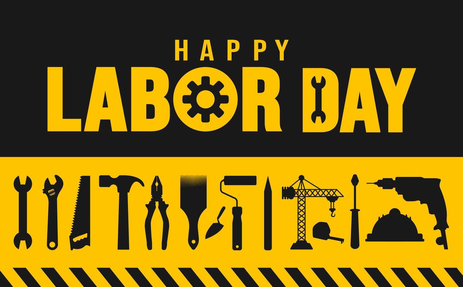 USA Happy Labor Day celebration construction tools and crane background or banner design template. Labour day Safety hard hat and Construction tools background. vector