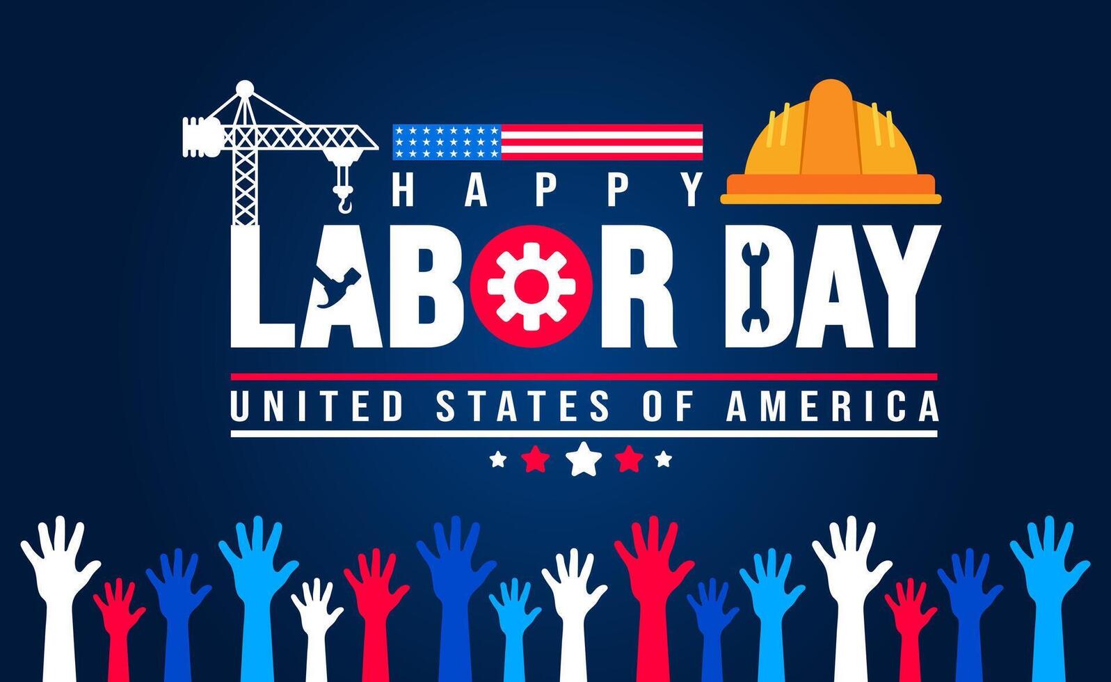 USA Happy Labor Day celebration background or banner design template with American flag. Labour day Safety hard hat and Construction tools background. use to card, poster, placard, card template. vector