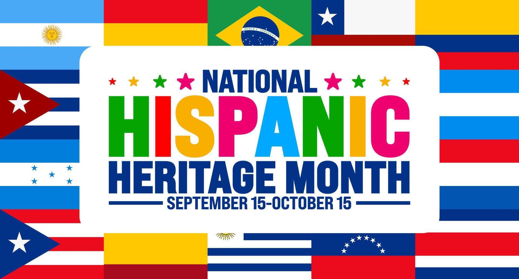 National Hispanic Heritage Month festival world flag background or banner template. use to banner, card, poster, placard, design template with unique shapes. vector