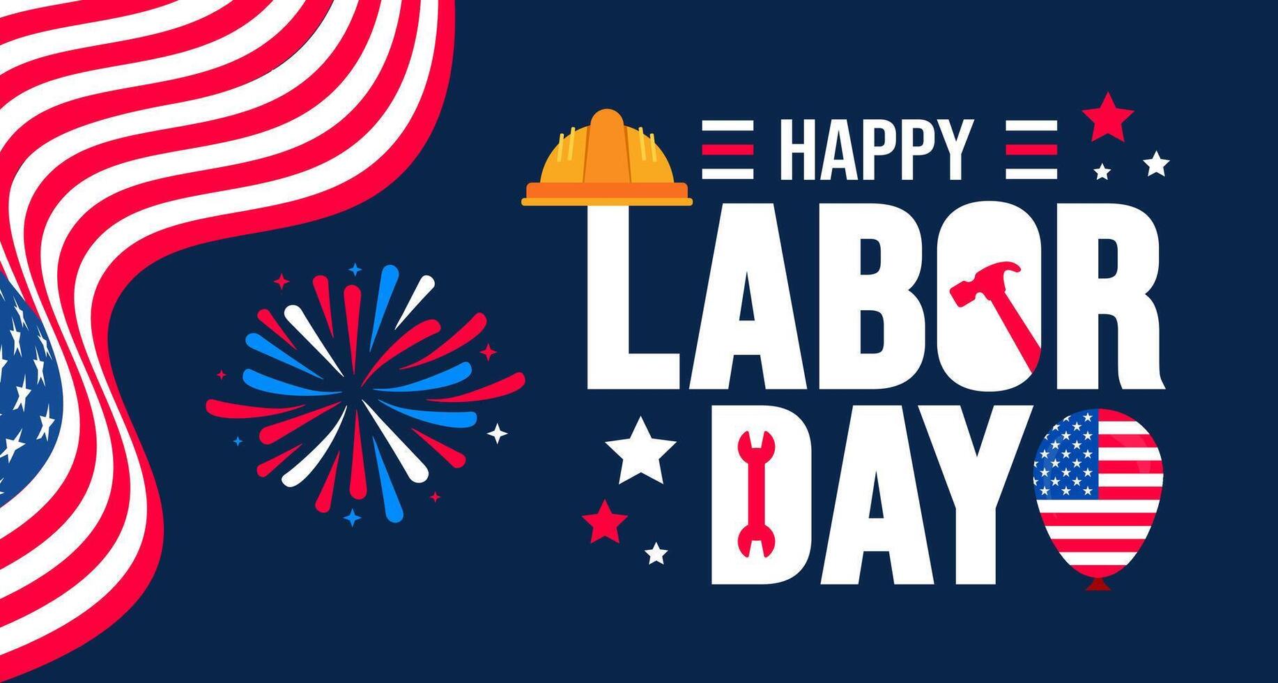 USA Happy Labor Day celebration background or banner design template with American flag. Labour day Safety hard hat and Construction tools background. use to card, poster, placard, card template. vector