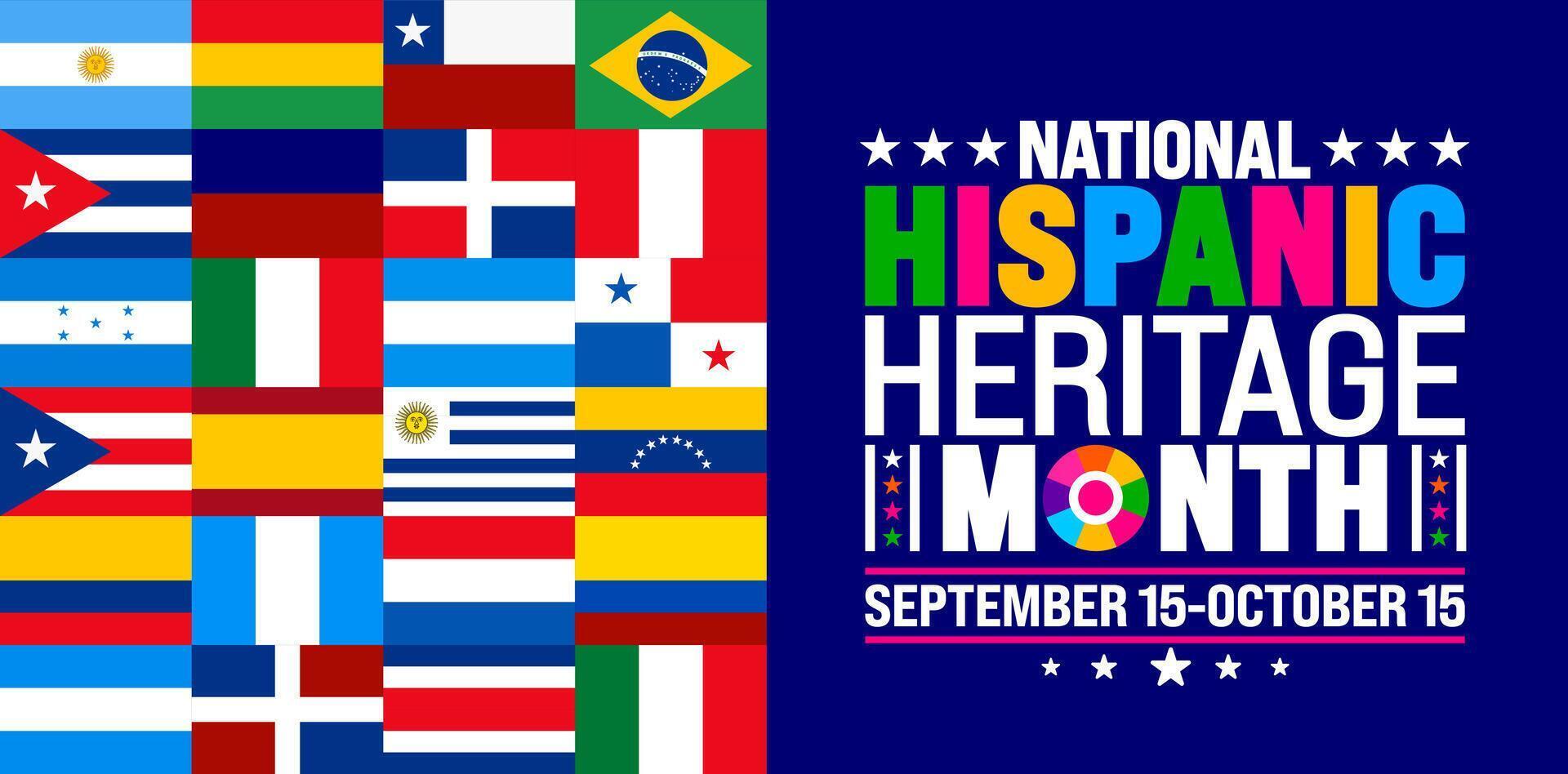National Hispanic Heritage Month festival world flag background or banner template. use to banner, card, poster, placard, design template with unique shapes. vector