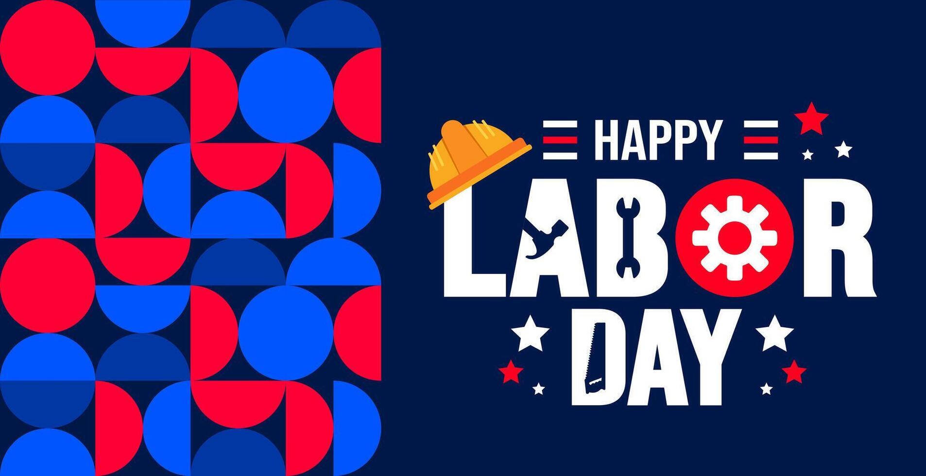 USA Happy Labor Day celebration background or banner design template with American flag. Labour day Safety hard hat and Construction tools background. use to card, poster, placard, card template. vector