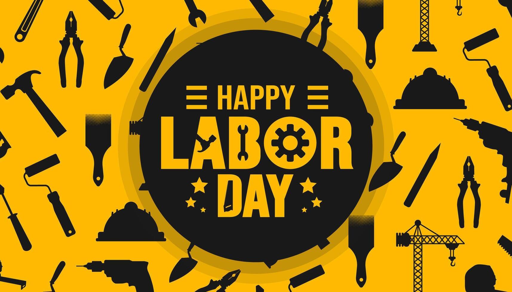 USA Happy Labor Day celebration construction tools and crane pattern background or banner design template. Labour day Safety hard hat and Construction tools background. vector