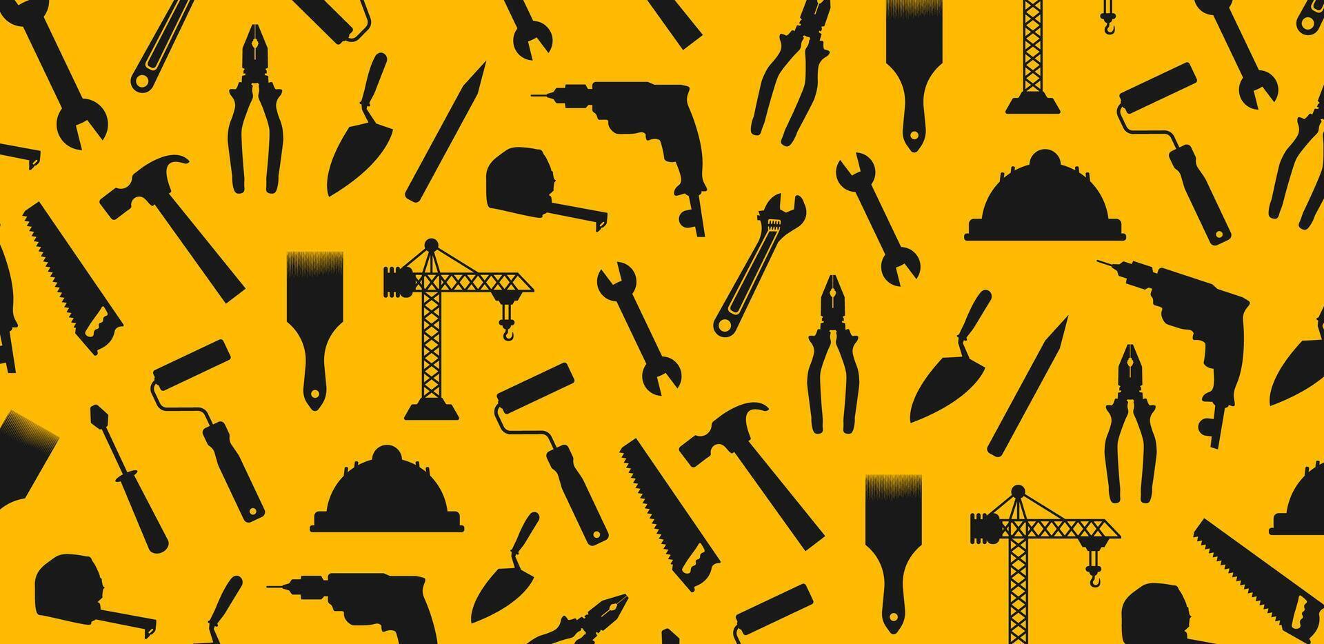 USA Happy Labor Day celebration construction tools and crane pattern background or banner design template. Labour day Safety hard hat and Construction tools background. vector