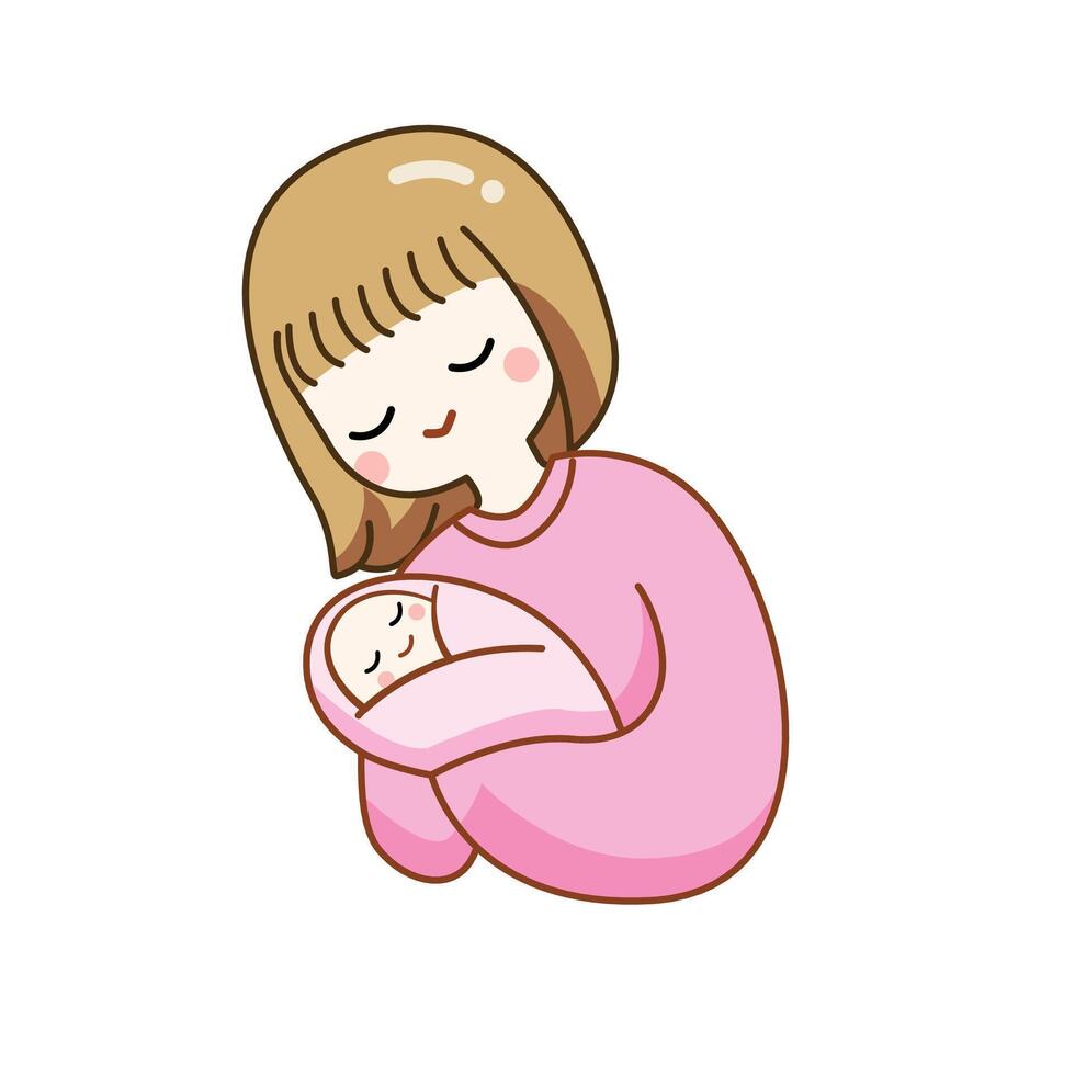 Woman is hugging baby. Mother's day concept for event, parent, love, illustration vector