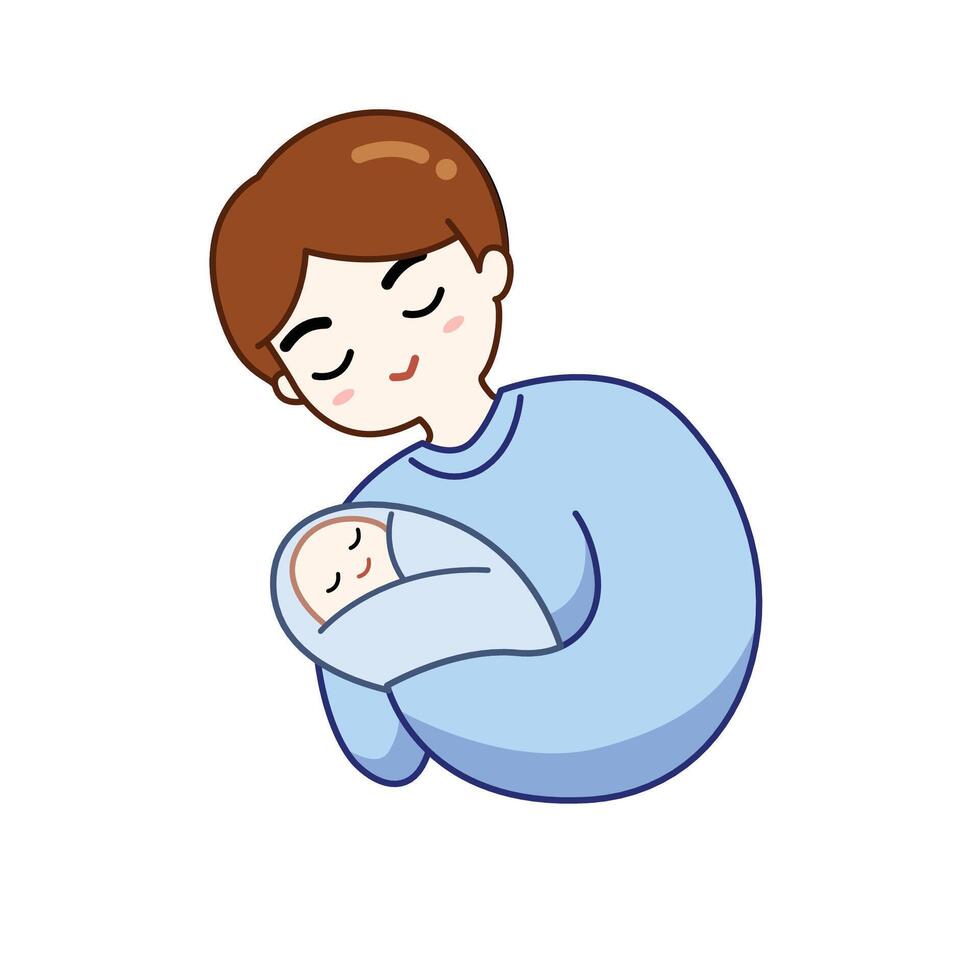 Man is hugging baby. Father's day concept for event, parent, love, illustration vector