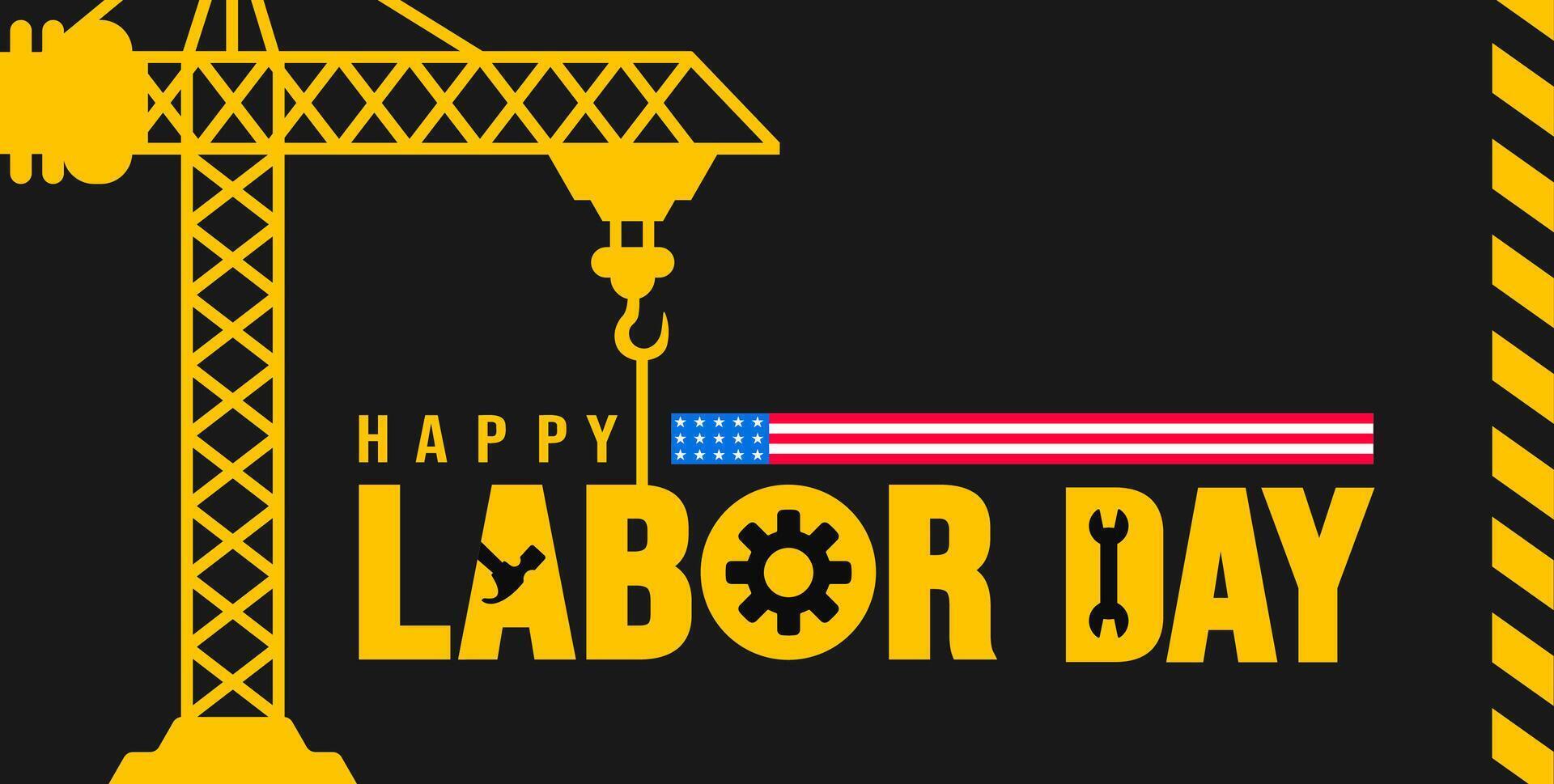 USA Happy Labor Day celebration background or banner design template with American flag. Labour day Safety hard hat and Construction tools background. use to card, poster, placard, card template. vector
