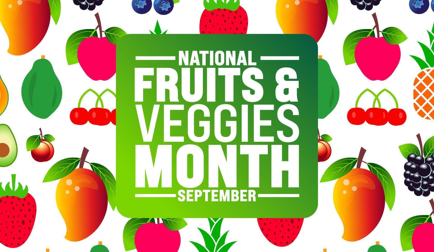 National Fruits and Veggies Month is observed every year in September. Holiday concept. Template for background, banner, card, poster, placard, design template with unique shapes with standard color. vector