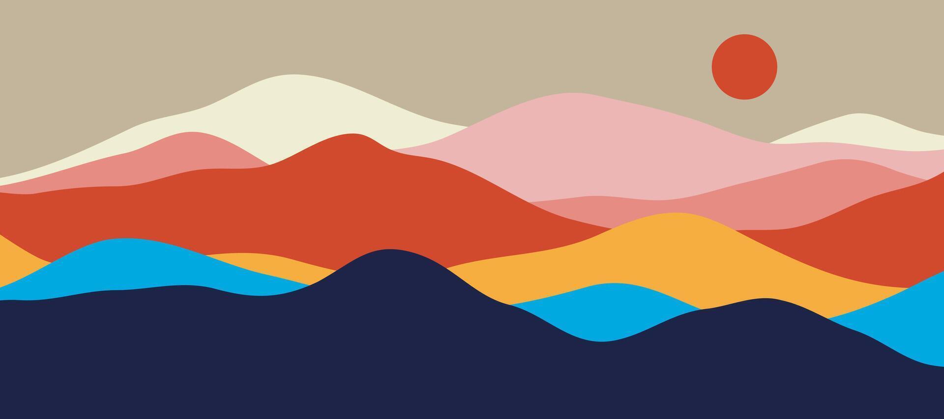 Mountain colors, translucent waves, sunset, abstract glass shapes, modern background, vector